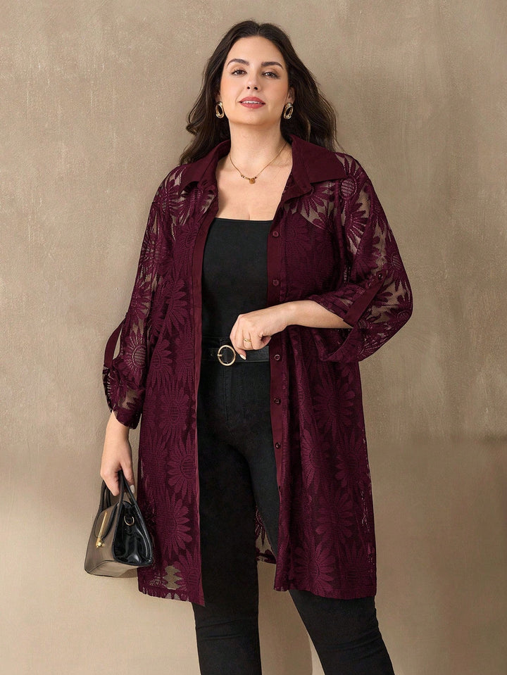 Olalla | Camisa Curvy Larga con Botones y Encaje
