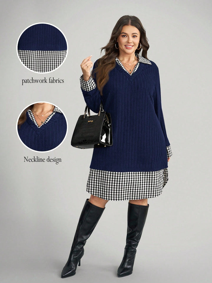 Paloma | Vestido Curvy de Cuadros y Punto 2 en 1