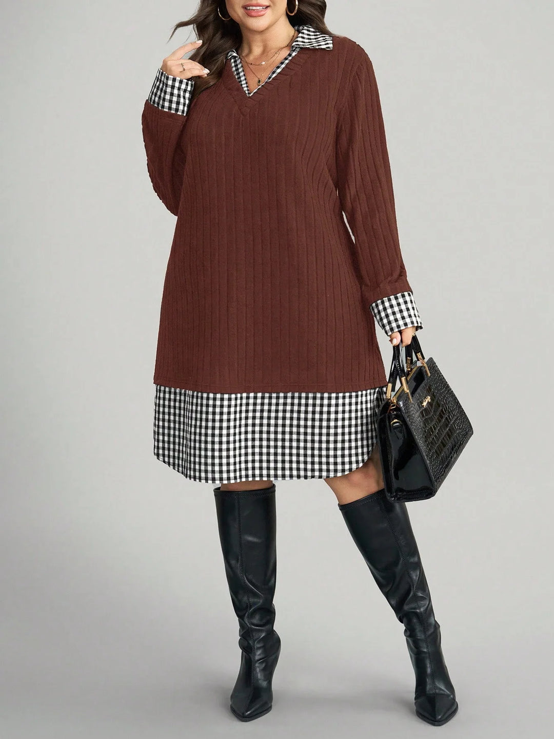 Paloma | Vestido Curvy de Cuadros y Punto 2 en 1