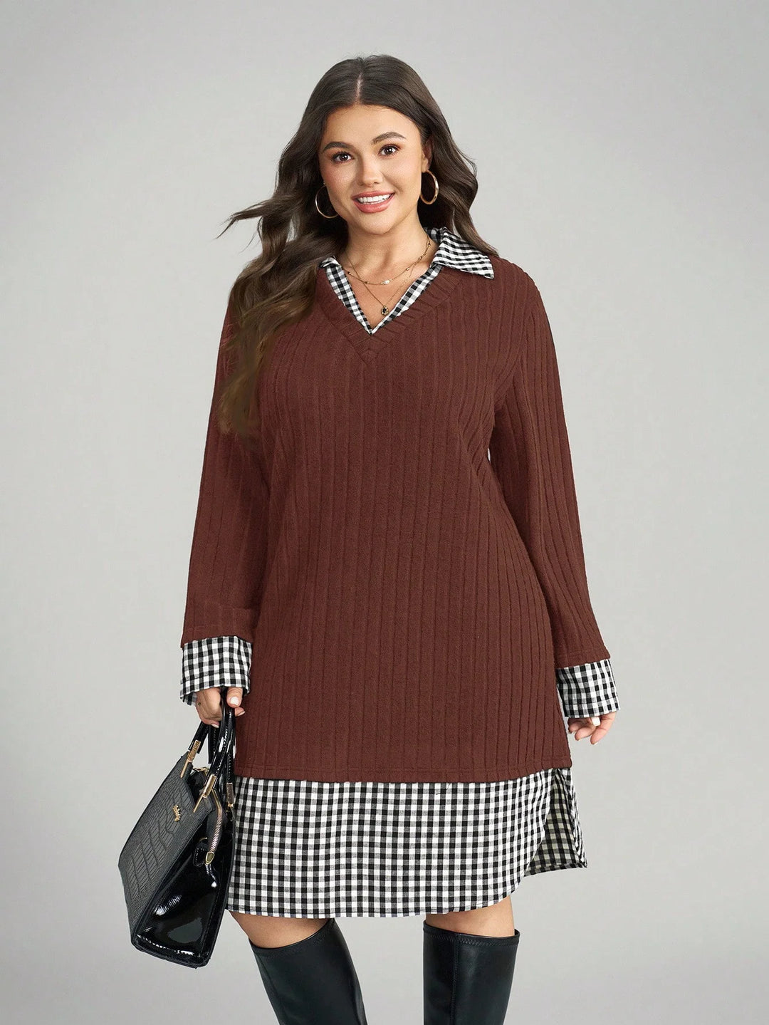 Paloma | Vestido Curvy de Cuadros y Punto 2 en 1