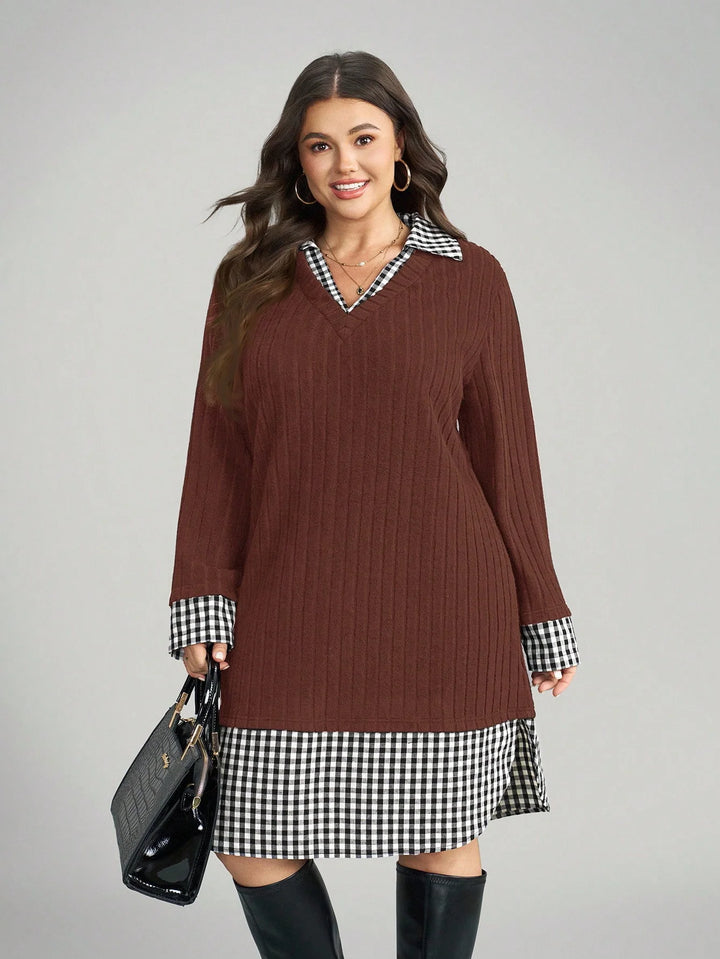 Paloma | Vestido Curvy de Cuadros y Punto 2 en 1