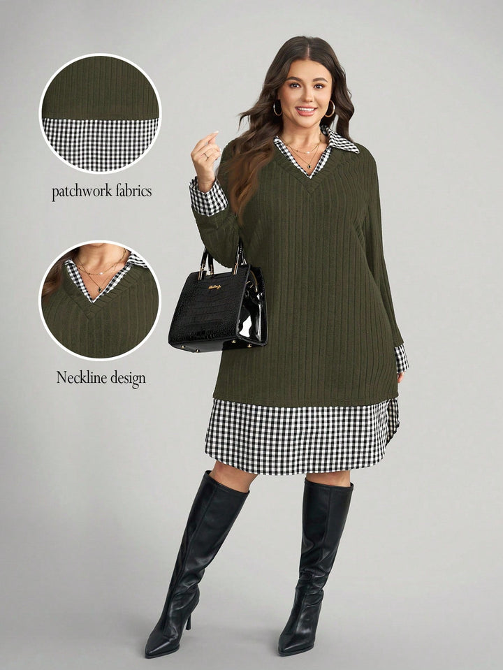 Paloma | Vestido Curvy de Cuadros y Punto 2 en 1