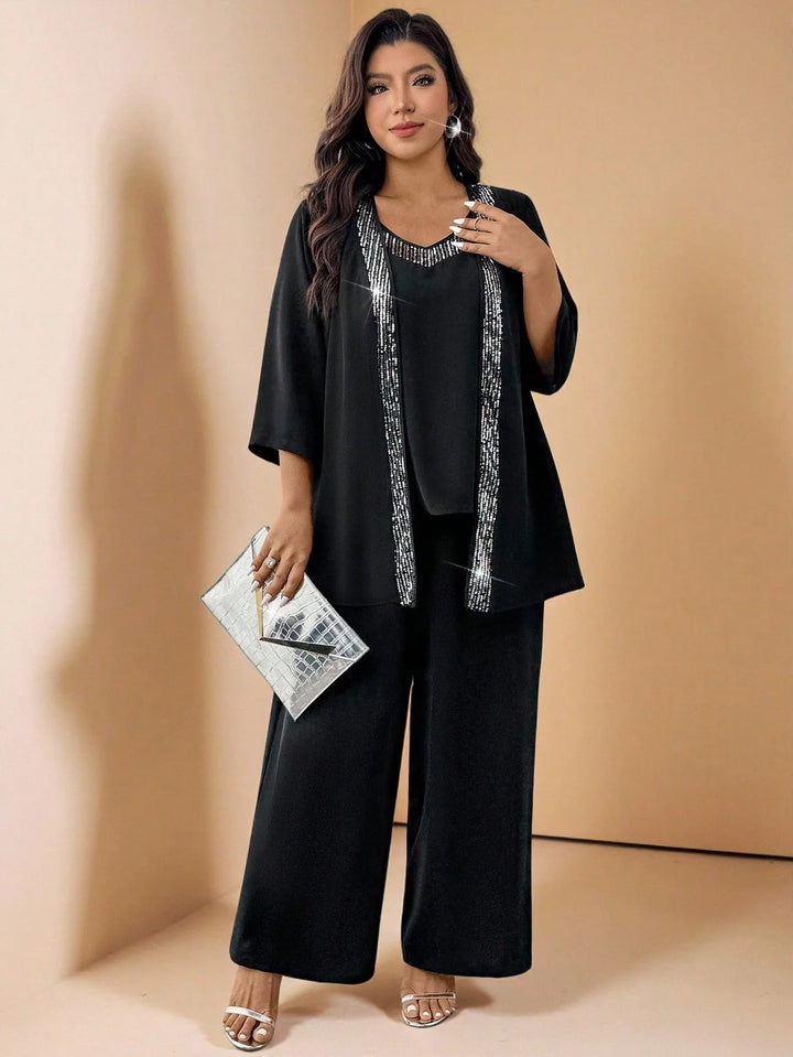 Estefanía | Conjunto Curvy de Tres Piezas con Lentejuelas