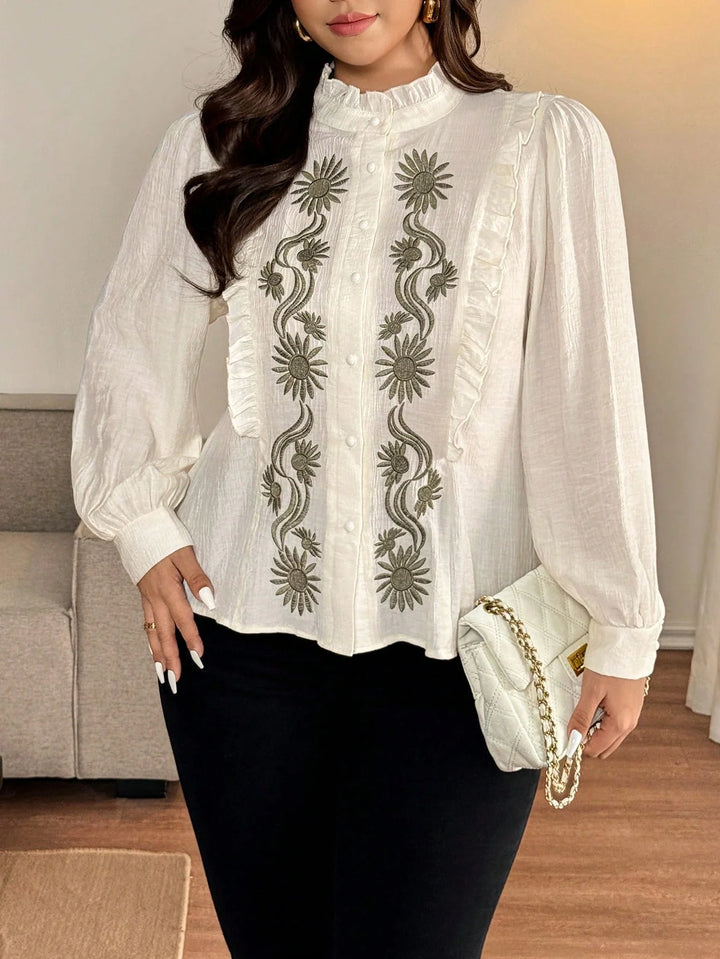 Antonia | Blusa Curvy Bordada con Manga Globo
