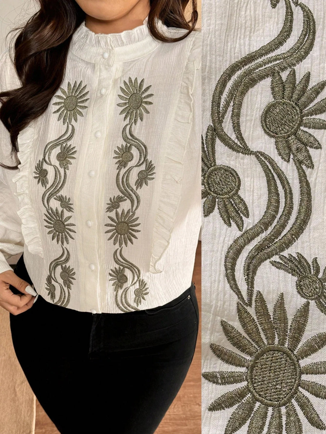 Antonia | Blusa Curvy Bordada con Manga Globo