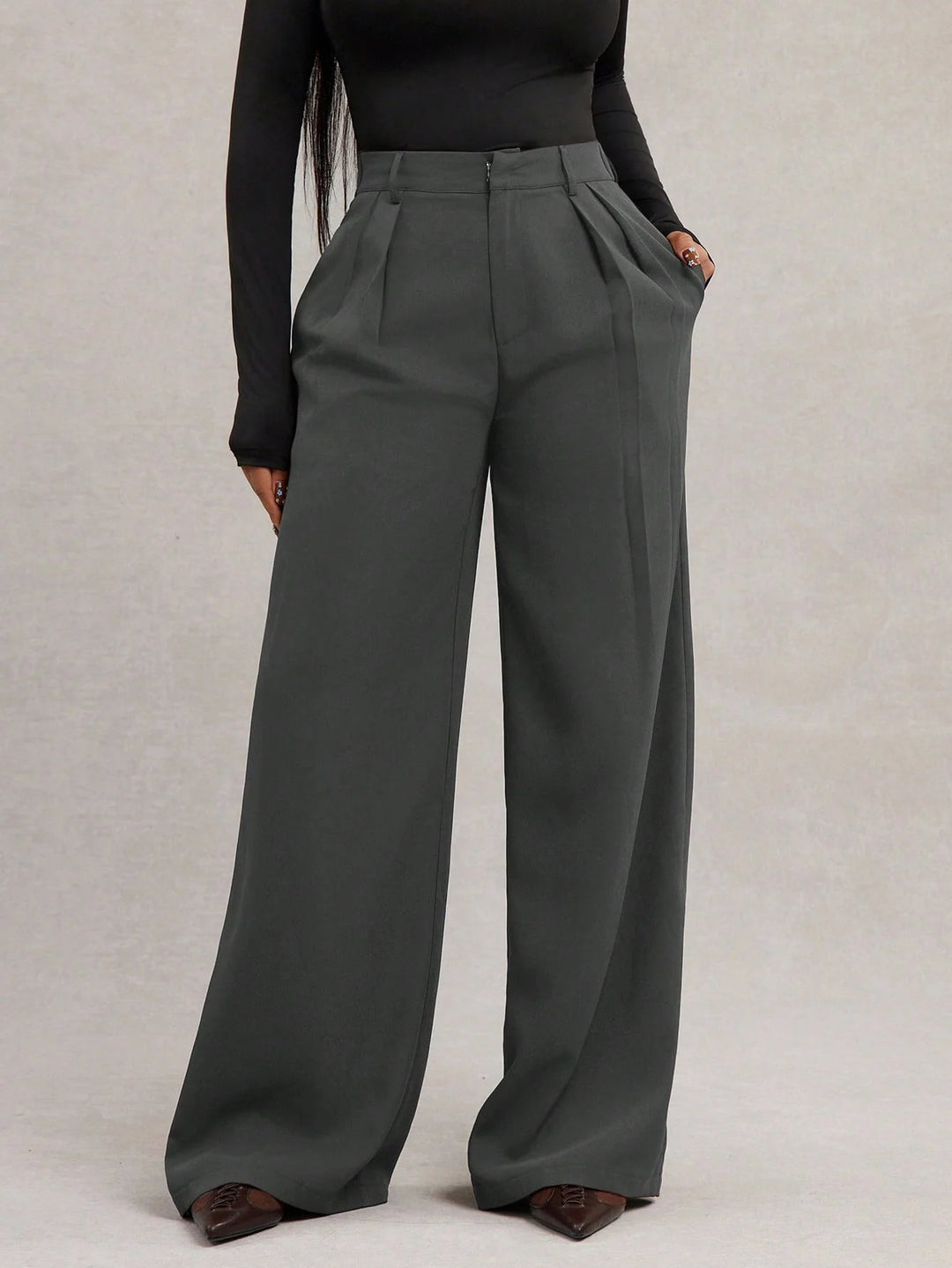 Josefina | Pantalón Curvy Ancho Gris Oscuro