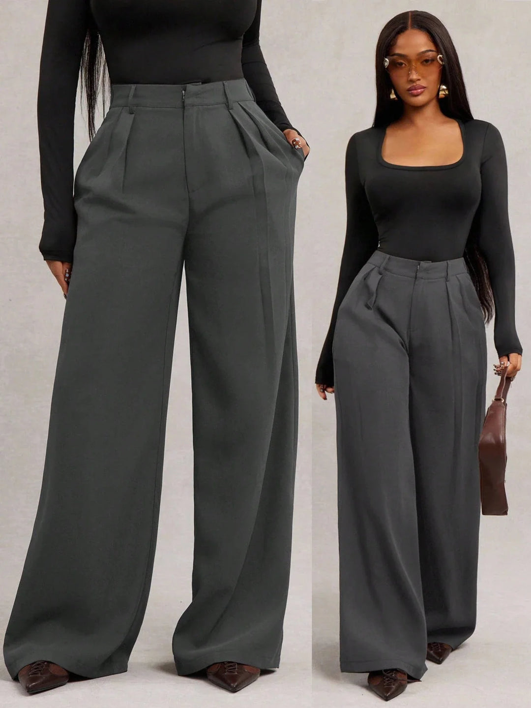 Josefina | Pantalón Curvy Ancho Gris Oscuro
