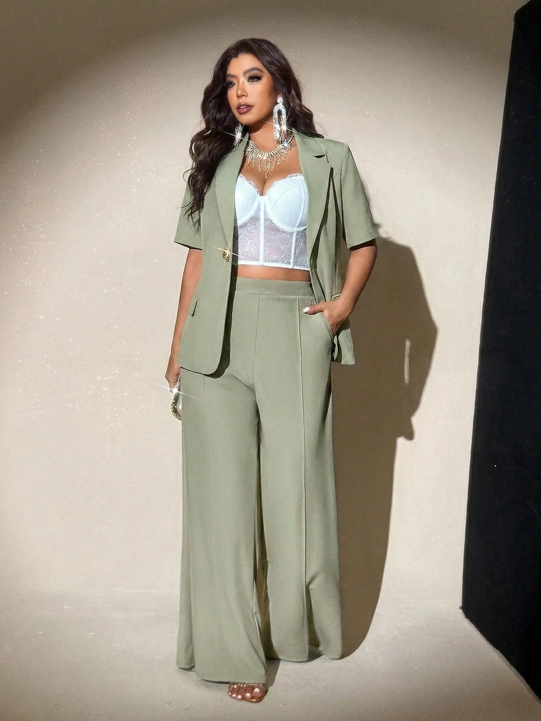 Alba | Conjunto Curvy de Blazer Ligero y Pantalón Ancho