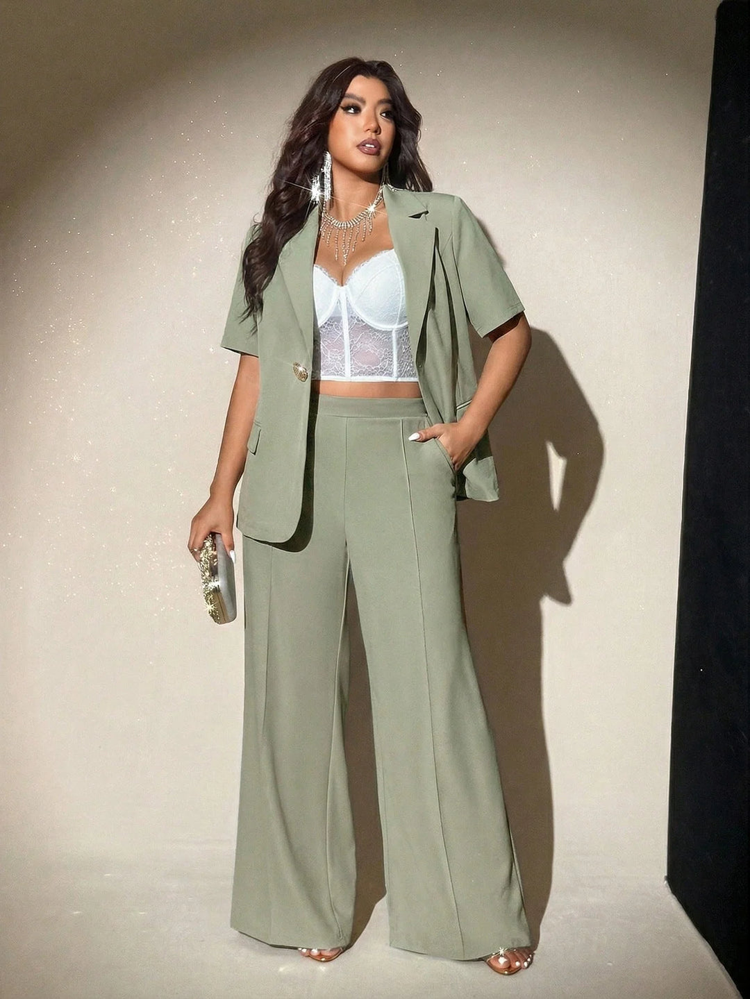 Alba | Conjunto Curvy de Blazer Ligero y Pantalón Ancho