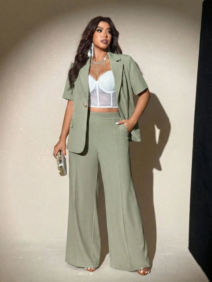 Alba | Conjunto Curvy de Blazer Ligero y Pantalón Ancho