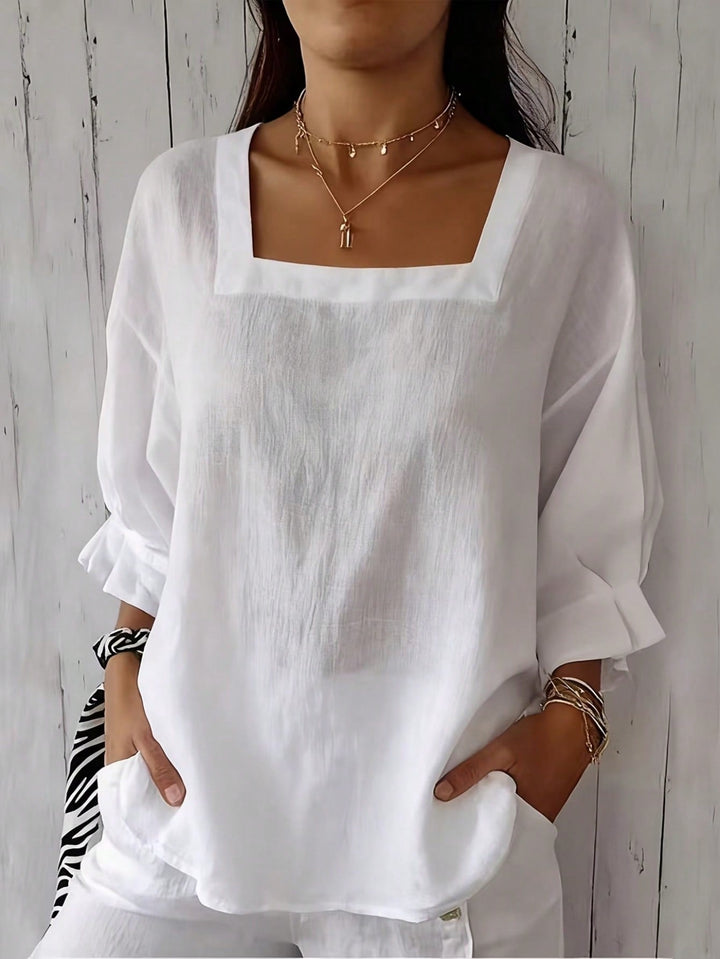 Tania | Blusa Curvy Blanca de Escote Cuadrado
