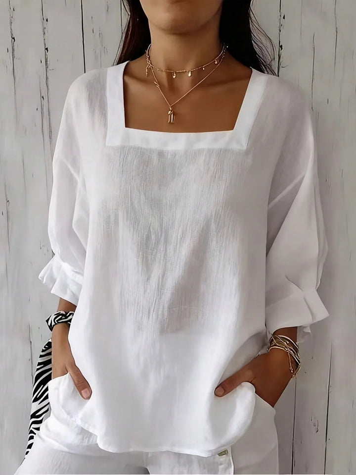 Tania | Blusa Curvy Blanca de Escote Cuadrado