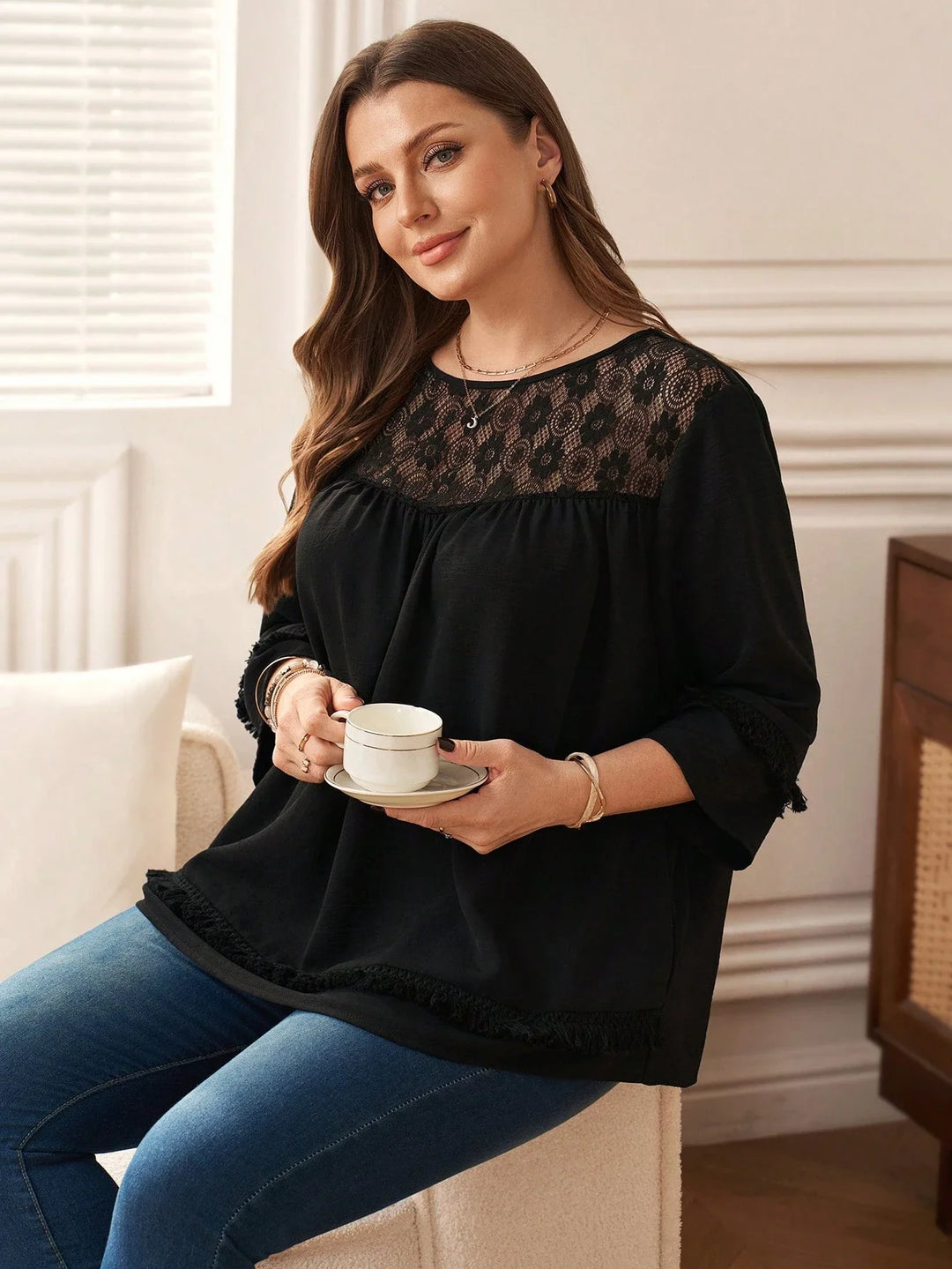 Leticia | Blusa Curvy Elegante de Mangas Globo