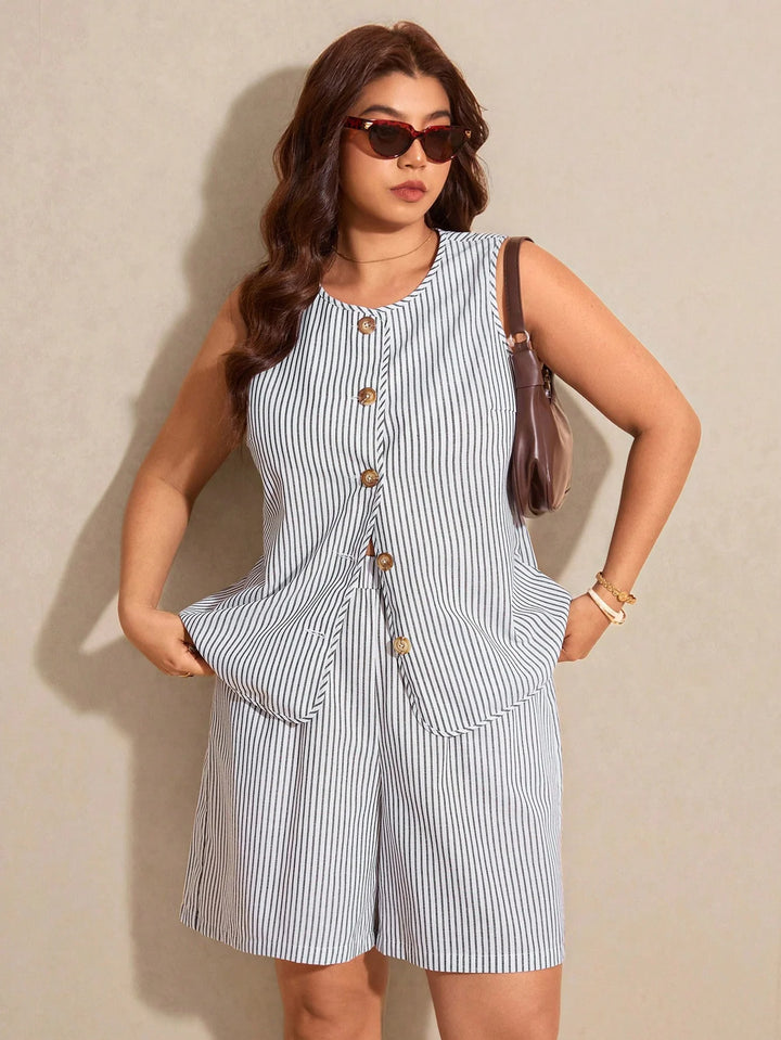 Tatiana | Conjunto Curvy de Chaleco y Short a Rayas