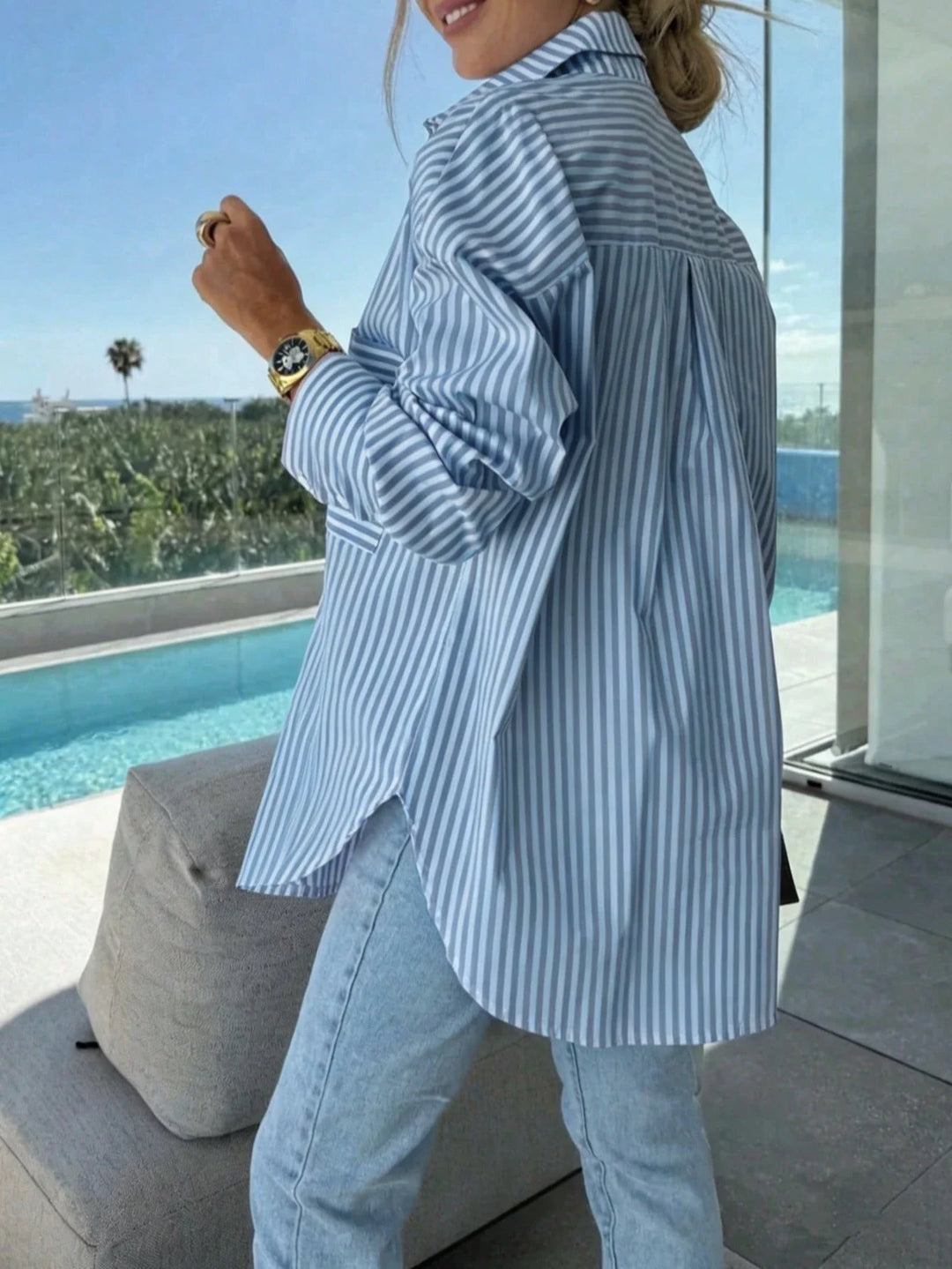Adriana | Camisa Curvy de Rayas y Manga Murciélago
