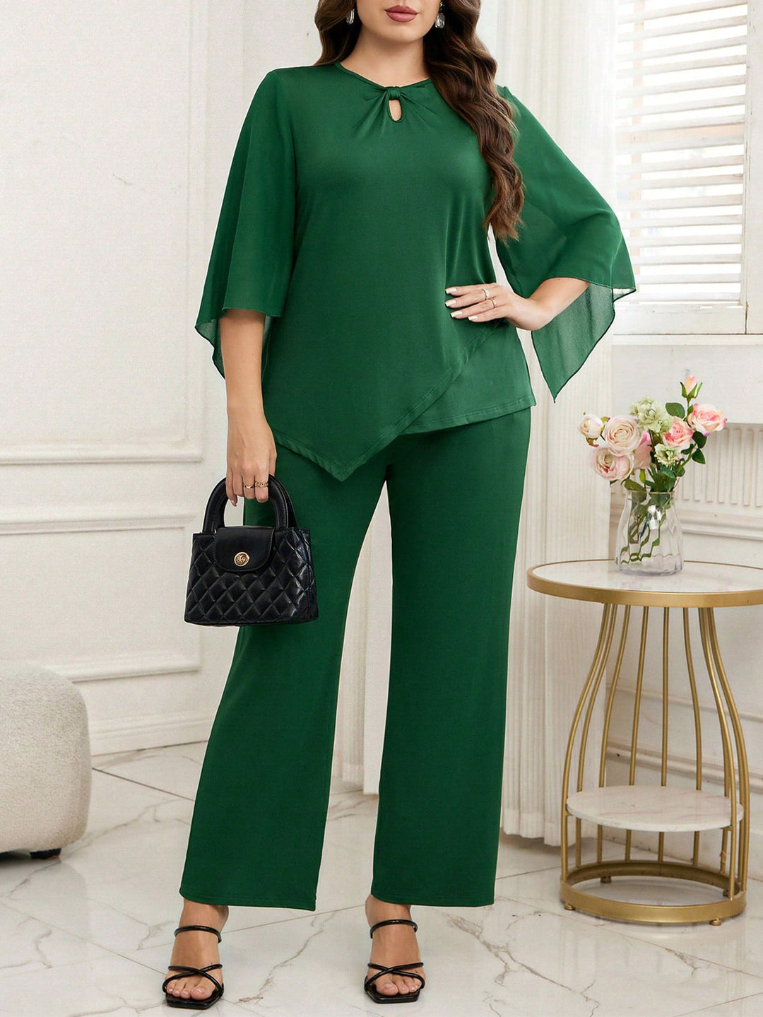 Natalia | Conjunto Curvy Elegante con Lentejuelas y Pantalón Campana