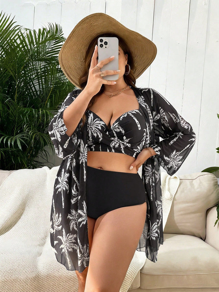 Ángela | Conjunto de Playa Curvy con Estampado de Palmeras