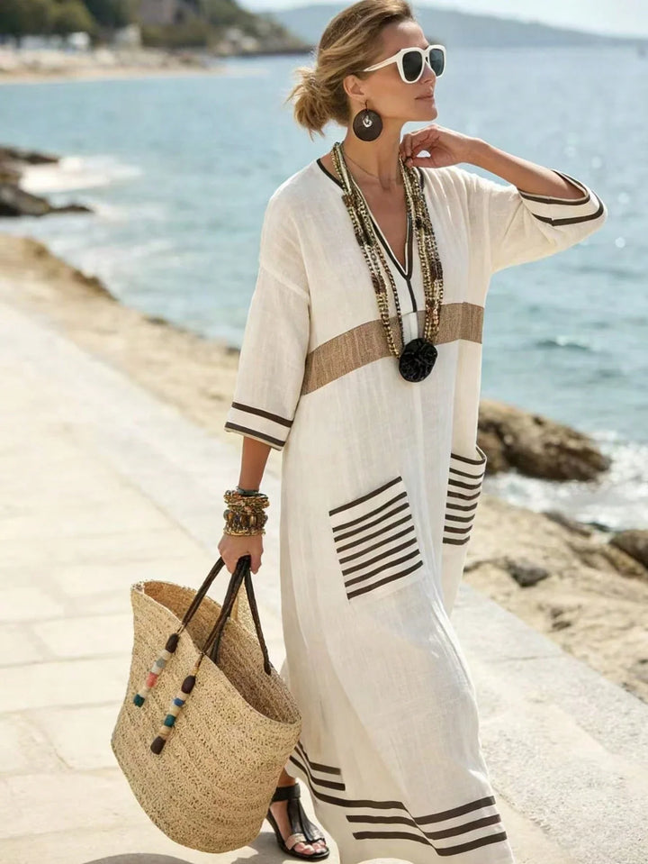 Yasmina | Vestido Curvy de Rayas con Escote en V