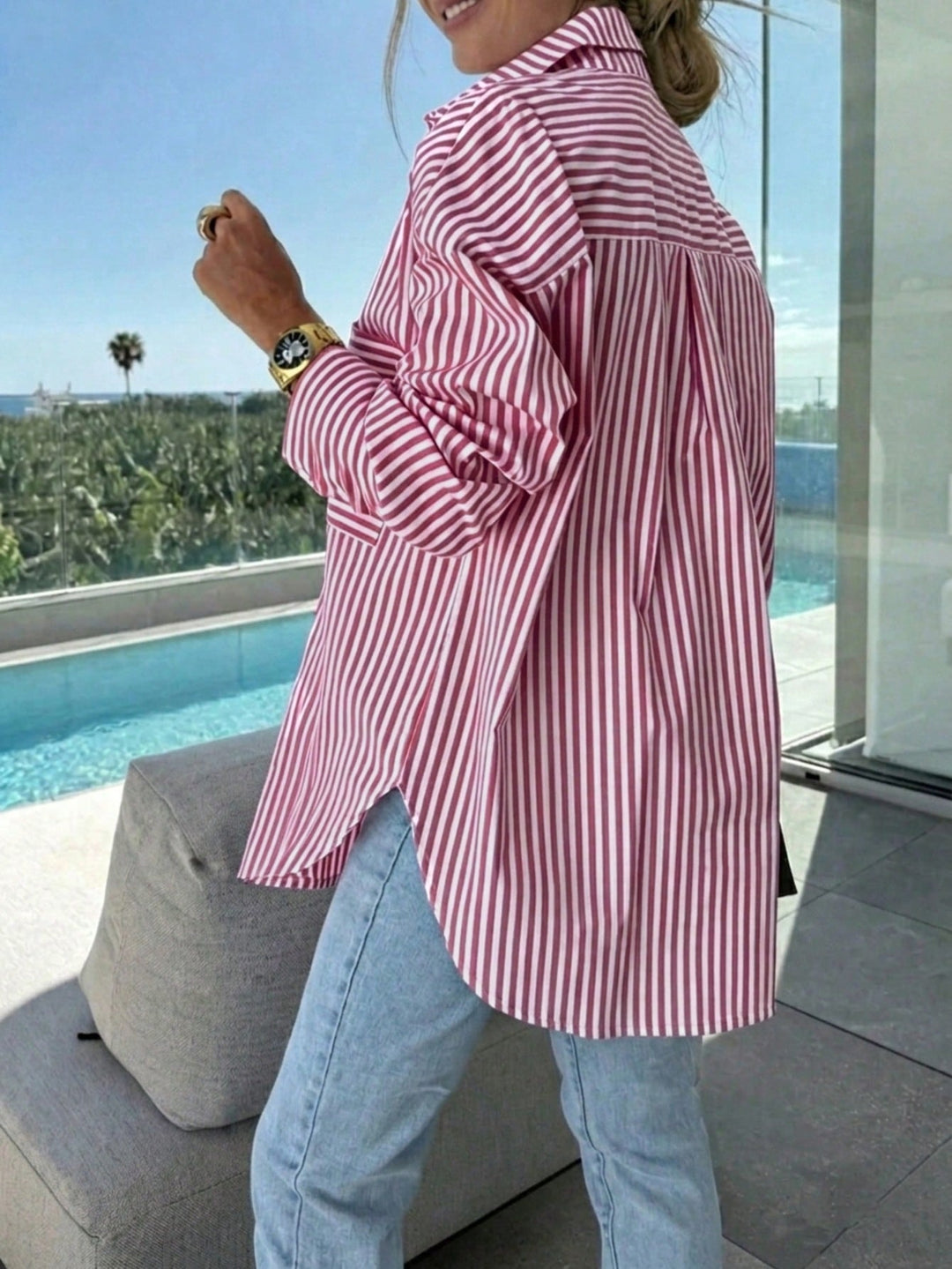 Adriana | Camisa Curvy de Rayas y Manga Murciélago