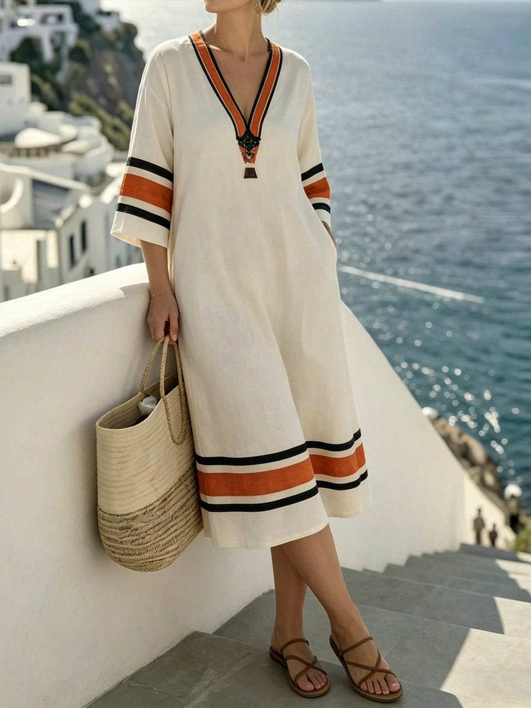 Lucía | Vestido Midi Curvy de Rayas Multicolor