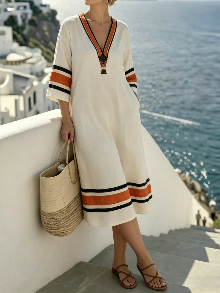Lucía | Vestido Midi Curvy de Rayas Multicolor