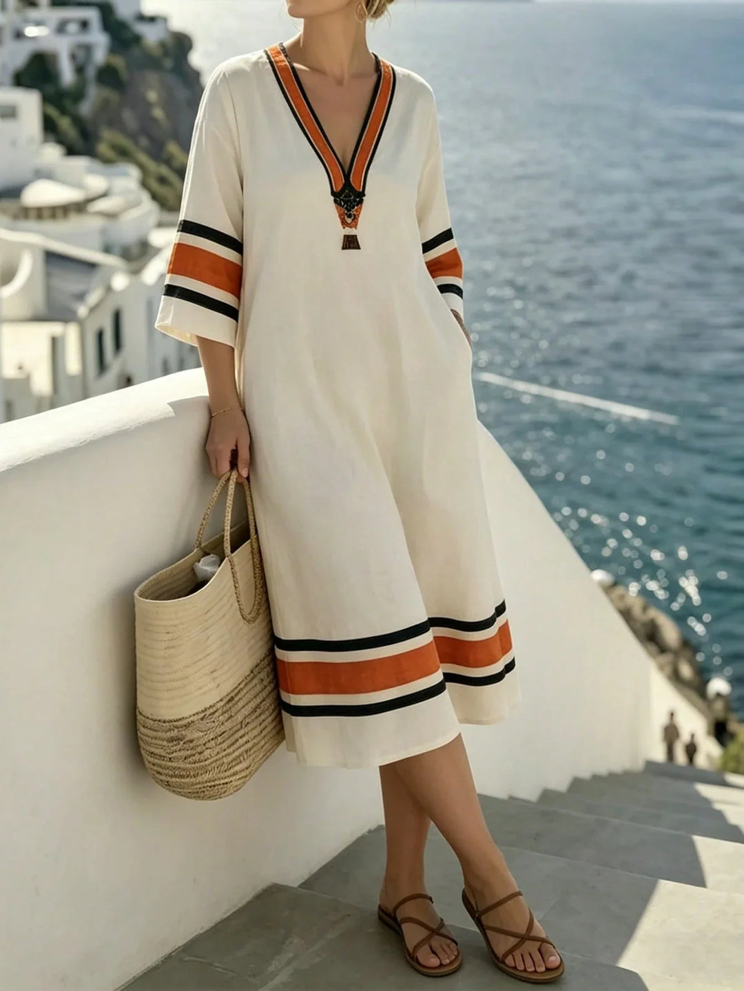 Lucía | Vestido Midi Curvy de Rayas Multicolor