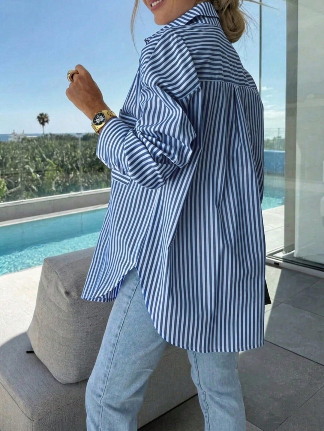 Adriana | Camisa Curvy de Rayas y Manga Murciélago