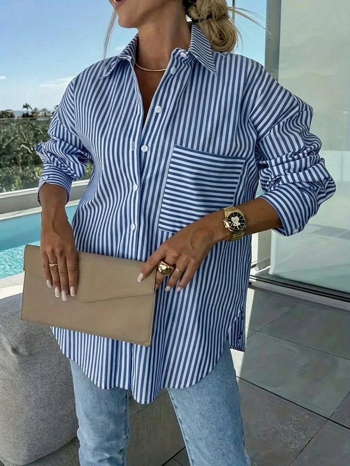 Adriana | Camisa Curvy de Rayas y Manga Murciélago