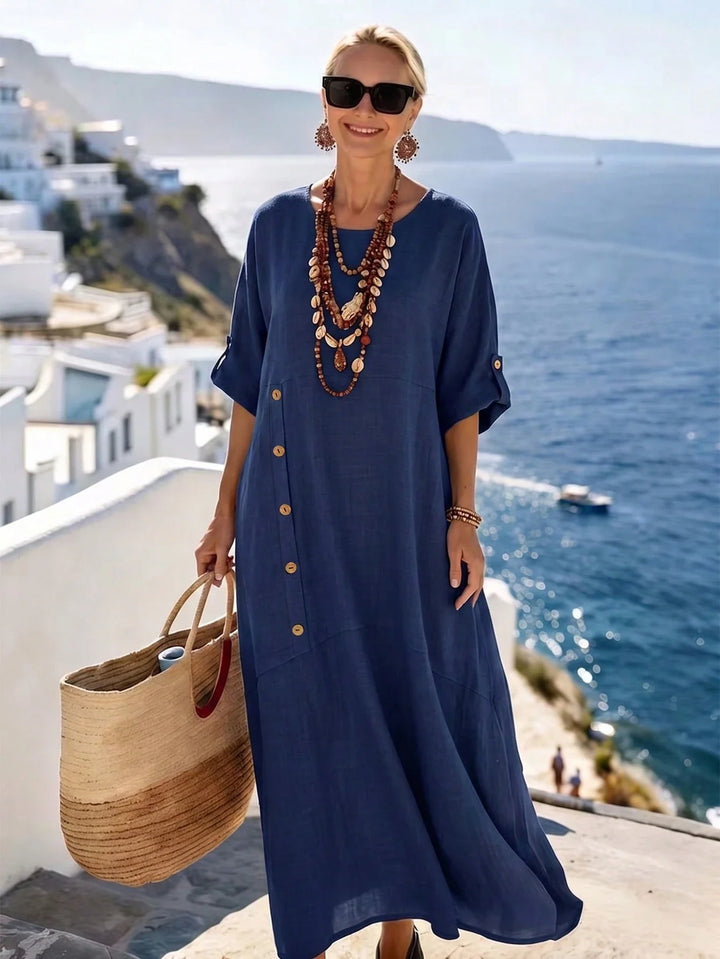 Natalia | Vestido Curvy Azul Marino con Bolsillos