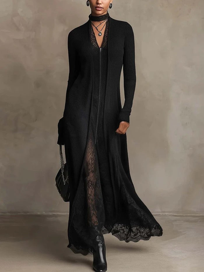 Solenne | Vestido Maxi Negro con Encaje