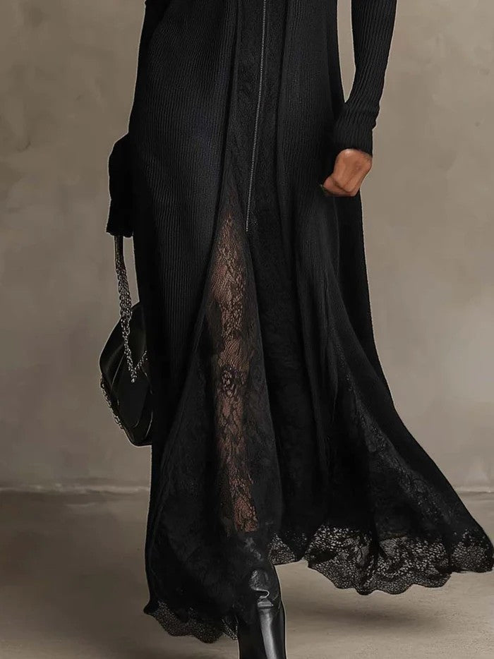 Solenne | Vestido Maxi Negro con Encaje