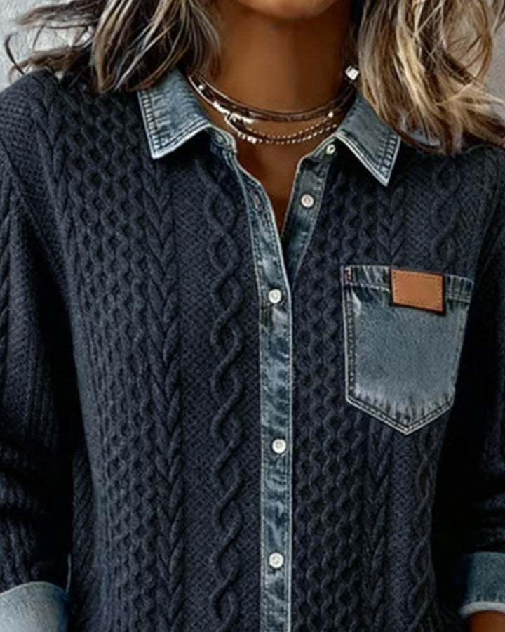 Camiseta de Manga Larga con Detalles Denim