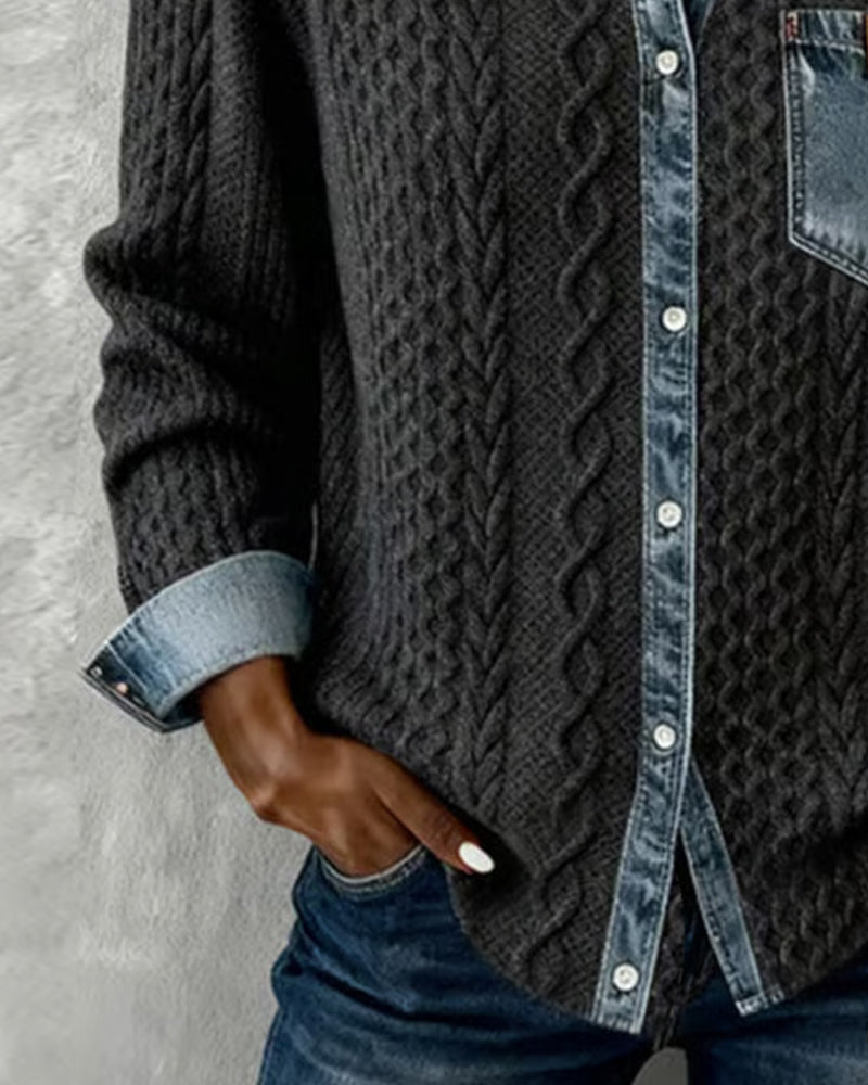 Camiseta de Manga Larga con Detalles Denim