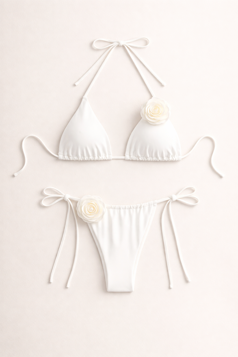 Camellia Bloom Bikini Set White