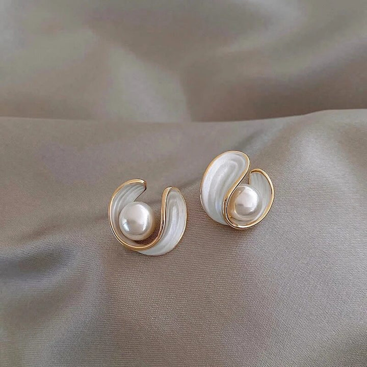 Pendientes de Ópalo Blanco de Lujo con Perlas y Oro
