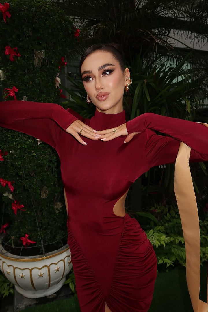 Brillia Burgundy Midi Dress