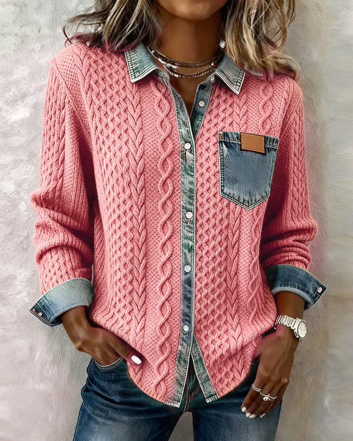 Camiseta de Manga Larga con Detalles Denim