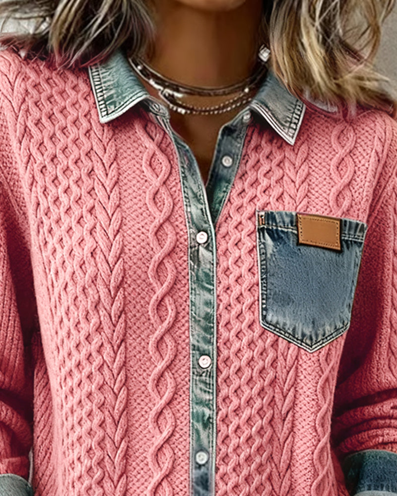 Camiseta de Manga Larga con Detalles Denim