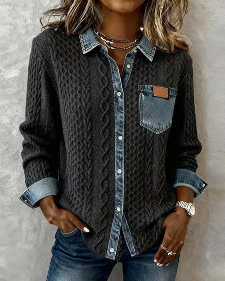 Camiseta de Manga Larga con Detalles Denim