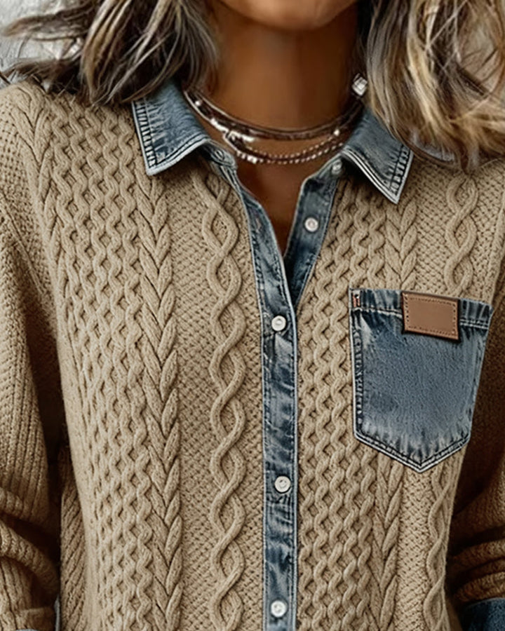 Camiseta de Manga Larga con Detalles Denim