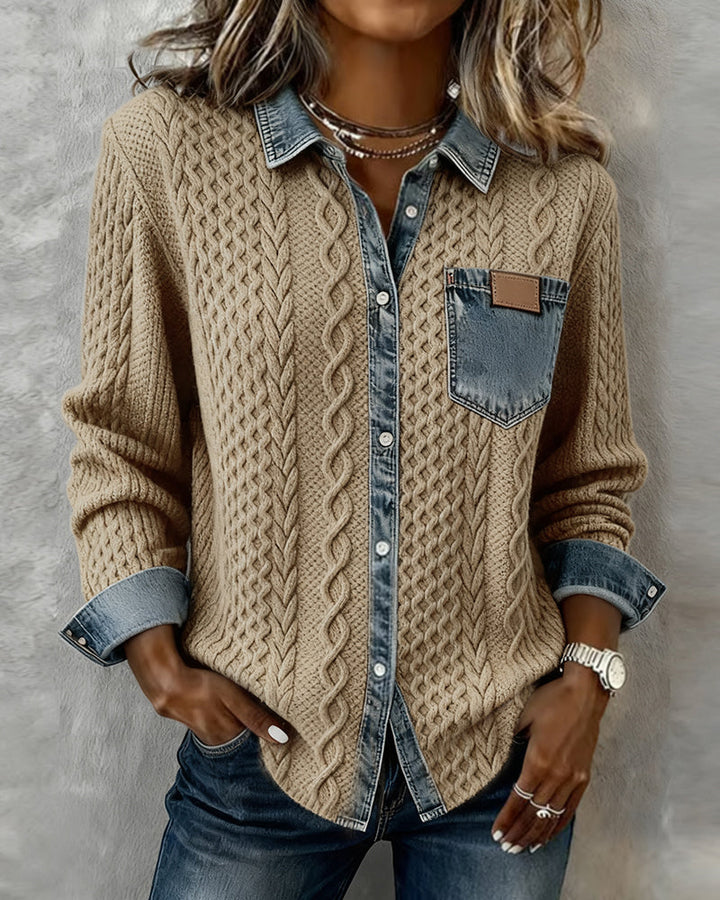 Camiseta de Manga Larga con Detalles Denim