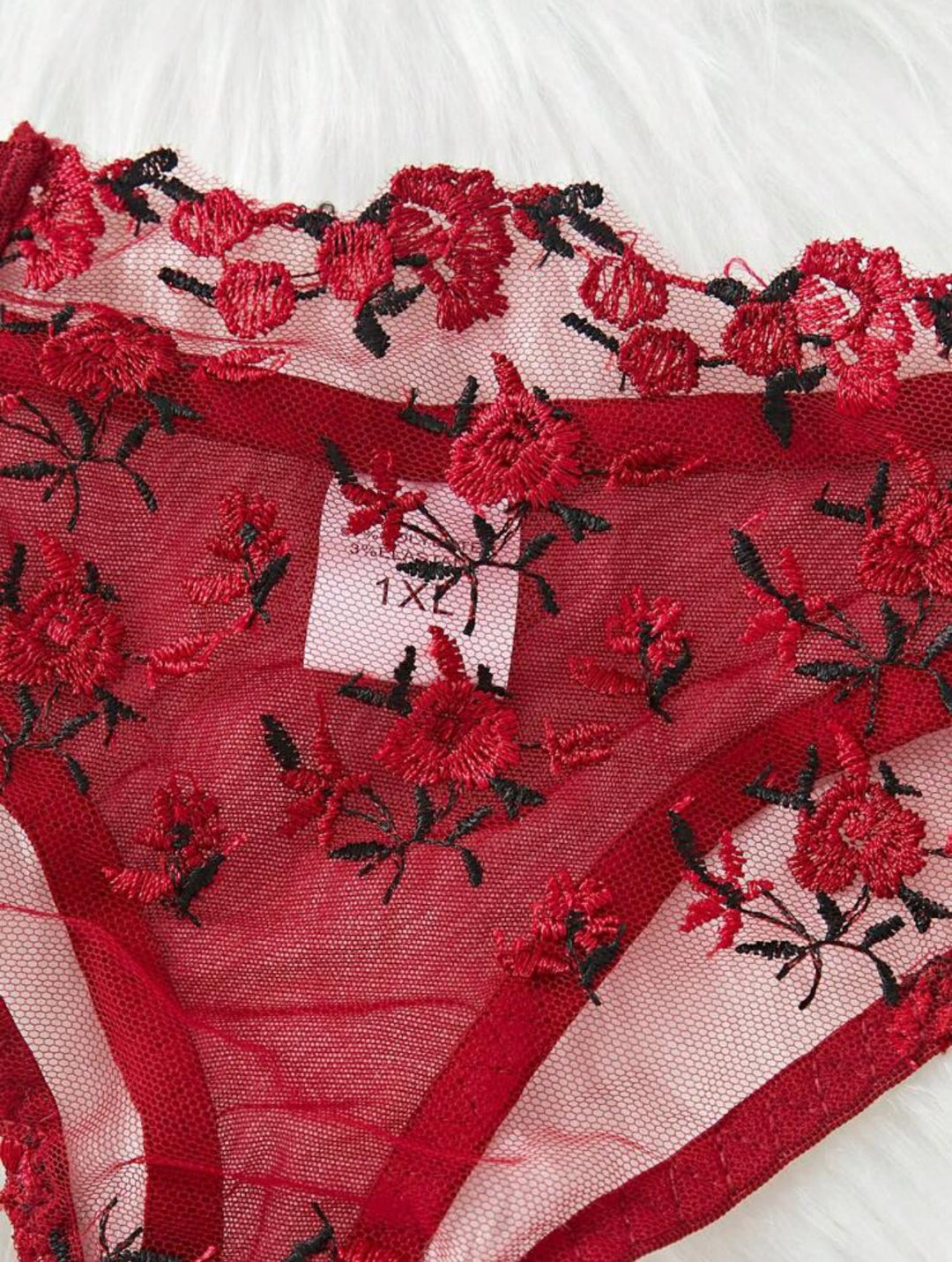 Conjunto curvy de lencería de tul bordado floral con aros
