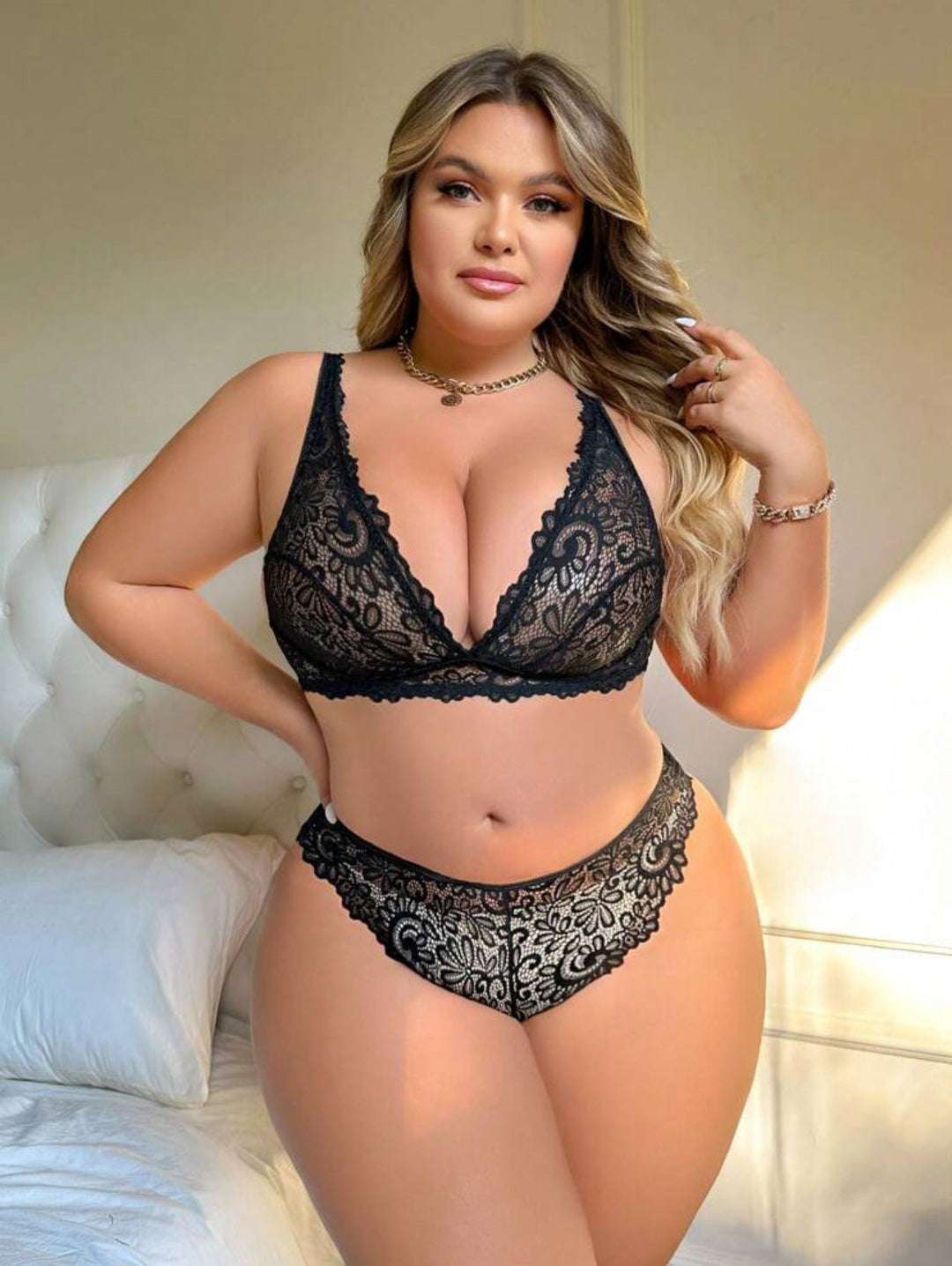 Conjunto de lencería sexy curvy de encaje