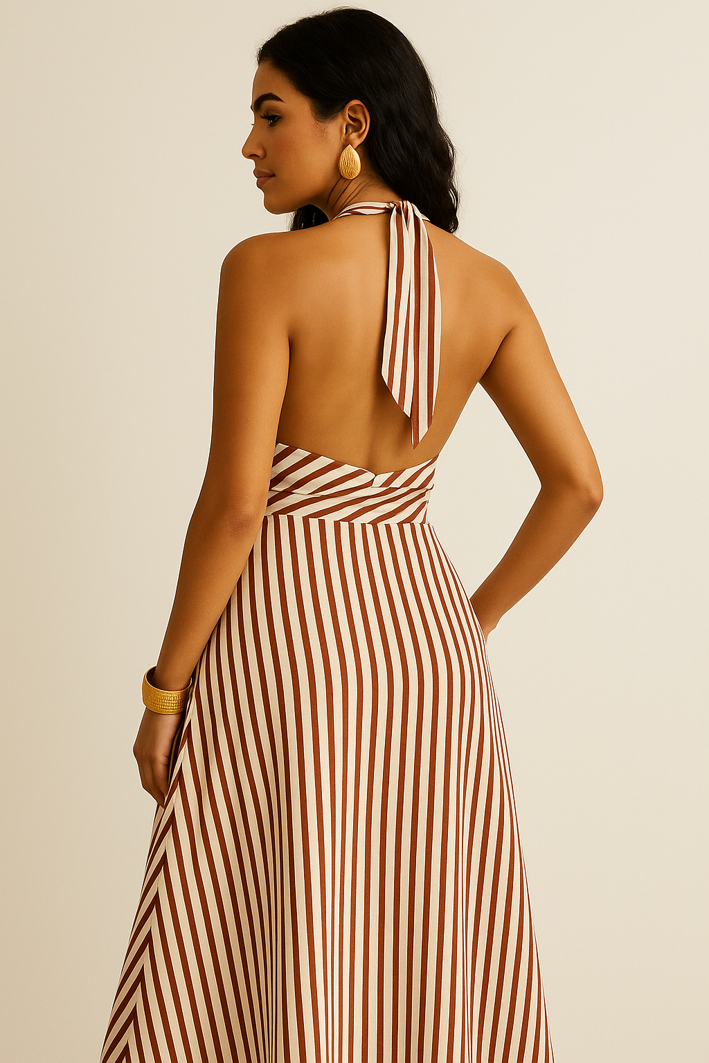 Vestido con Rayas, Espalda Descubierta y Bolsillos