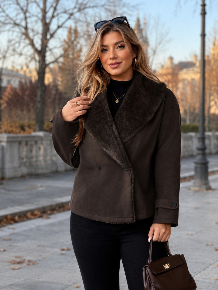 Rocío | Chaqueta Curvy de Lana con Detalles de Pelo