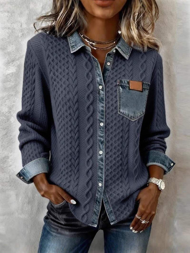 Camiseta de Manga Larga con Detalles Denim