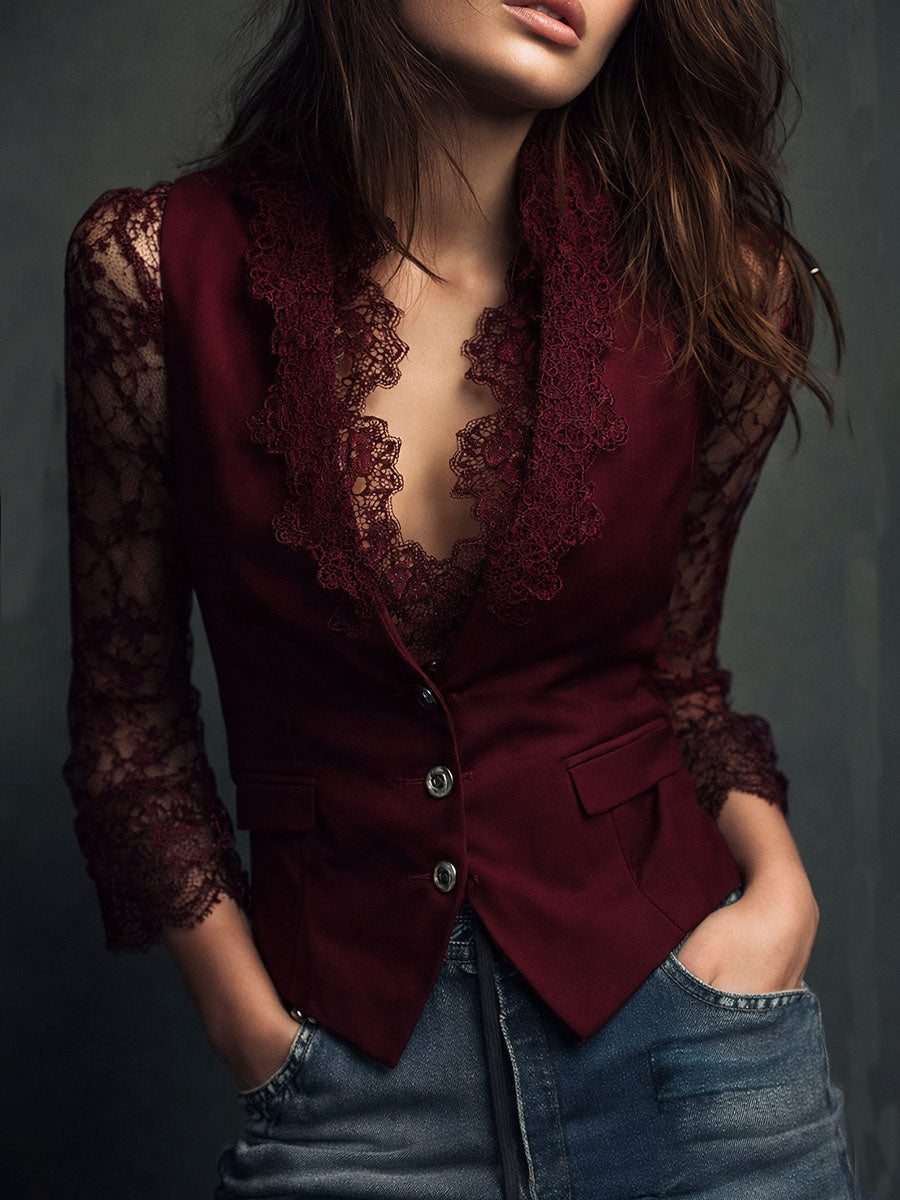 Noémie | Blazer Negro de Mangas Translúcidas