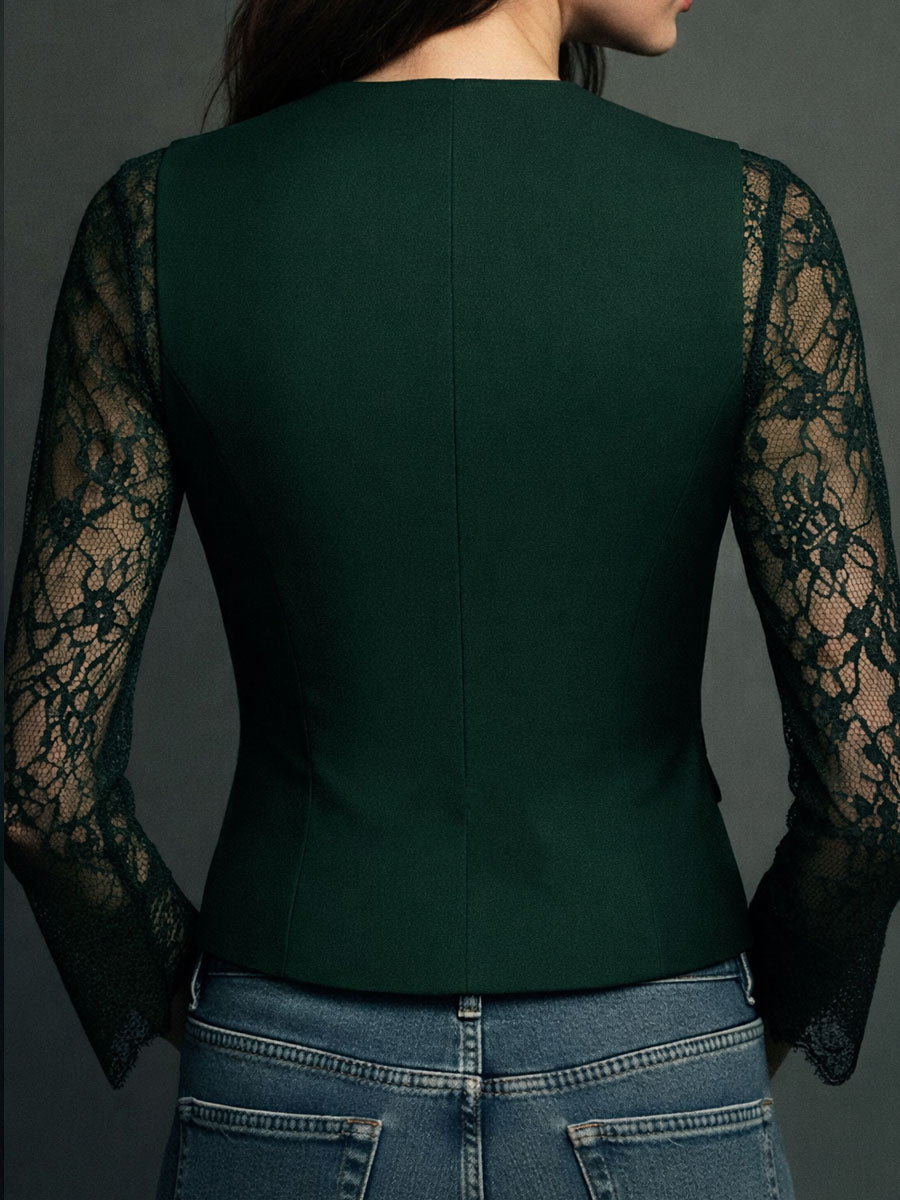 Noémie | Blazer Negro de Mangas Translúcidas