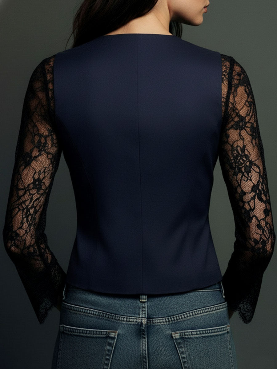 Noémie | Blazer Negro de Mangas Translúcidas