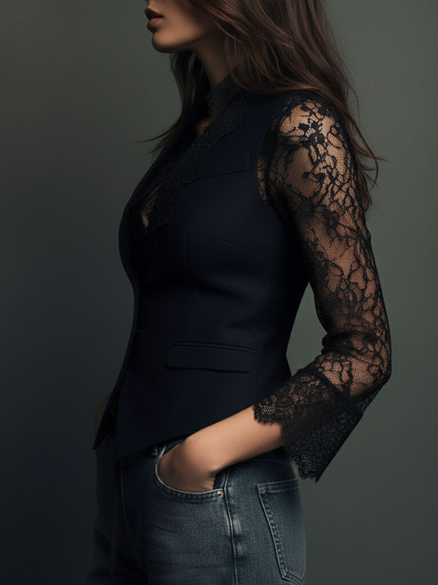 Noémie | Blazer Negro de Mangas Translúcidas